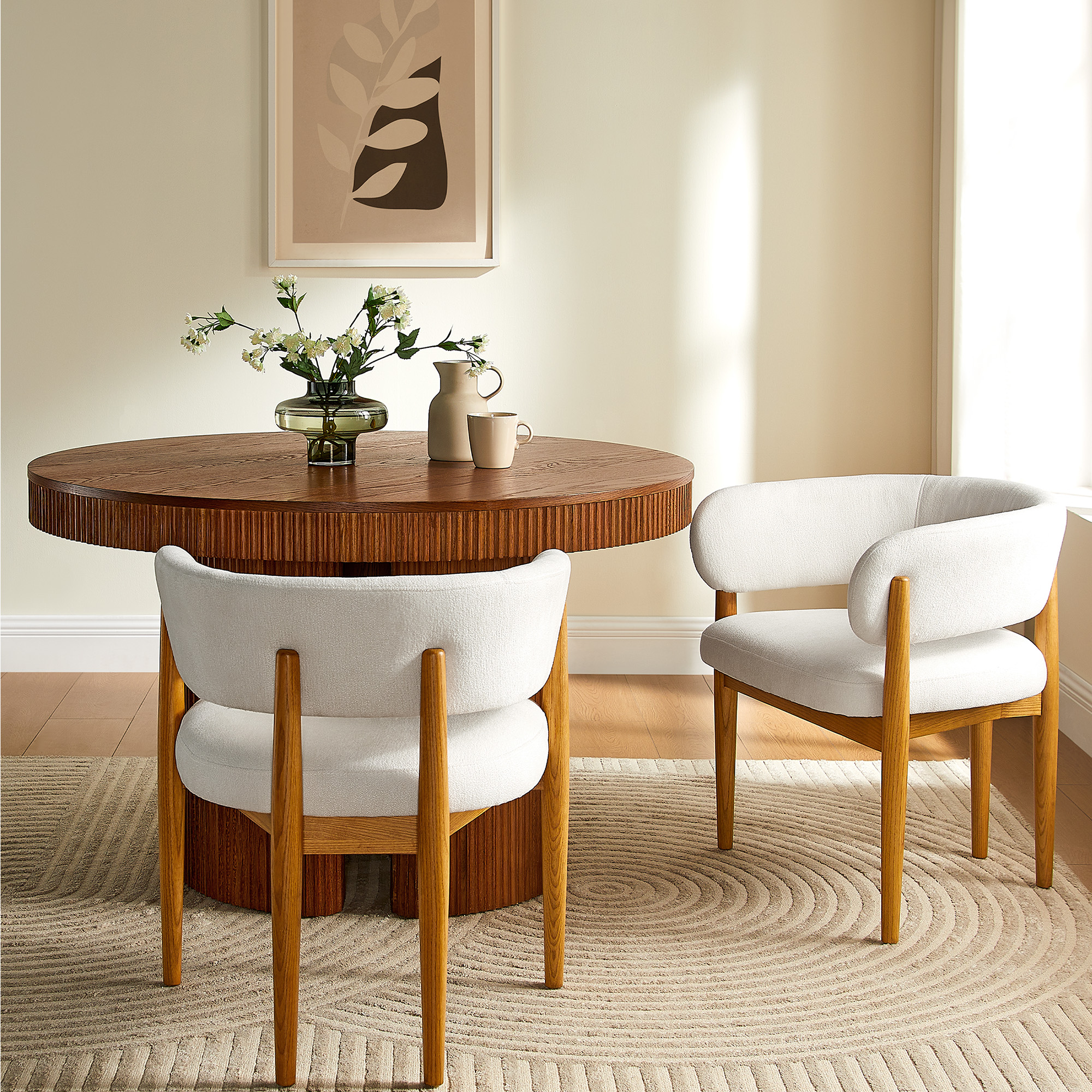 Upholstered Dining Chair Set  Modern Style Natural  Wood for Dining Room