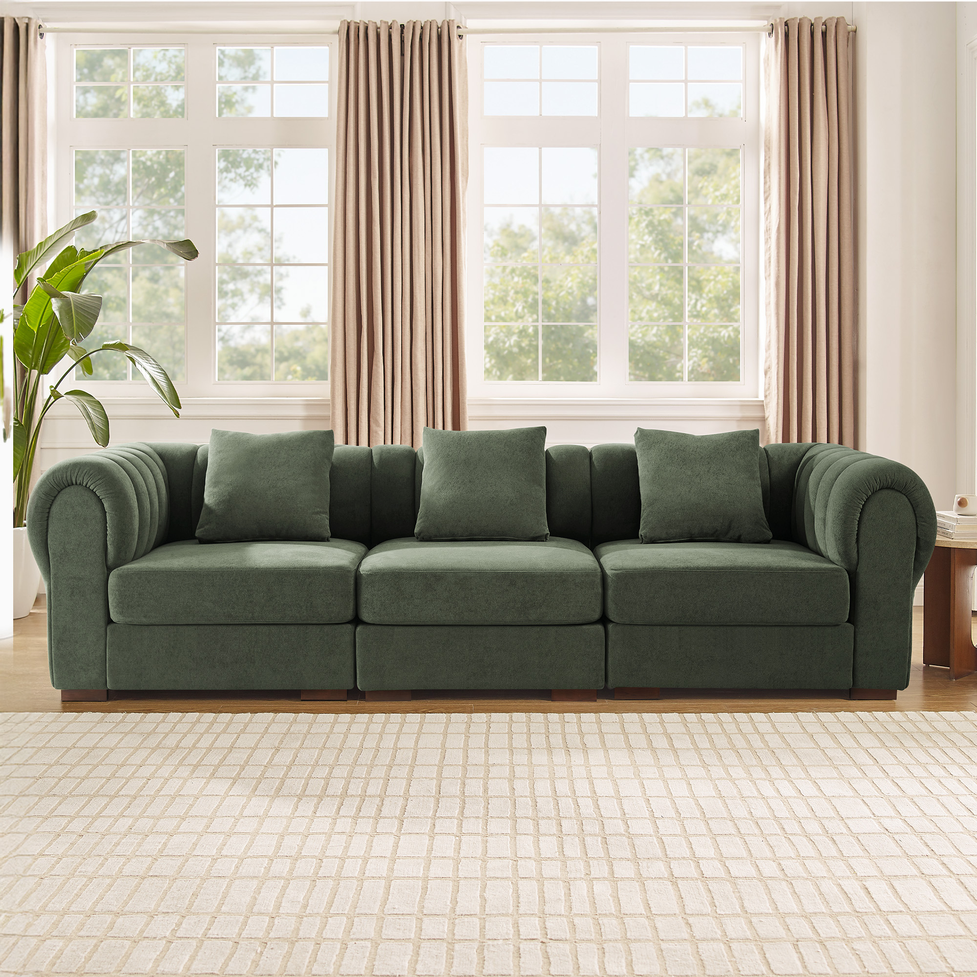 MidCentury Modern Sectional Sofa  Green Velvet for Living Room