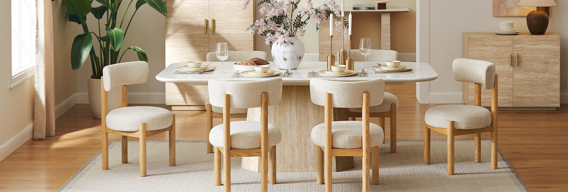 HERNEST Renata 84" Travertine-Textured Dining Table