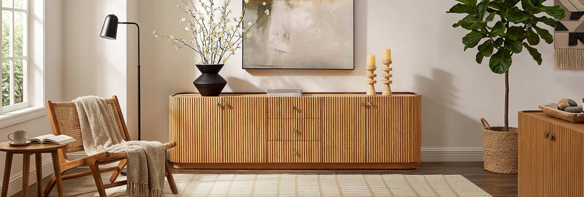 HERNEST Skimra 84" Oak Media Console