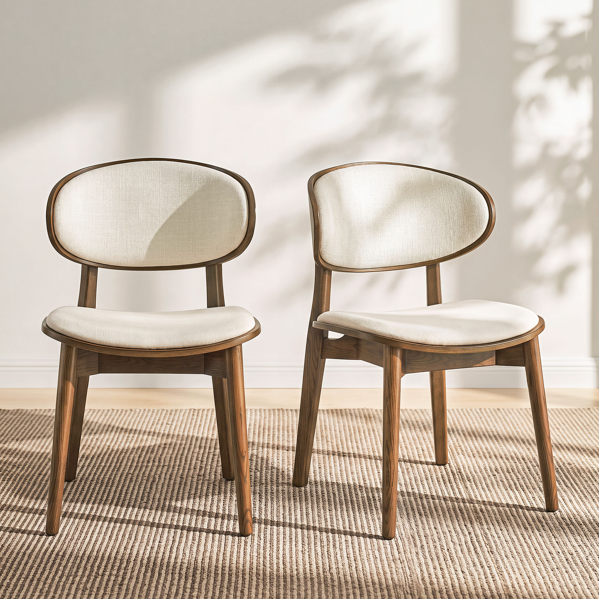 Set Of 2 Upholstery Dining Chairs For Solid Oak Frame And Curved Back-image