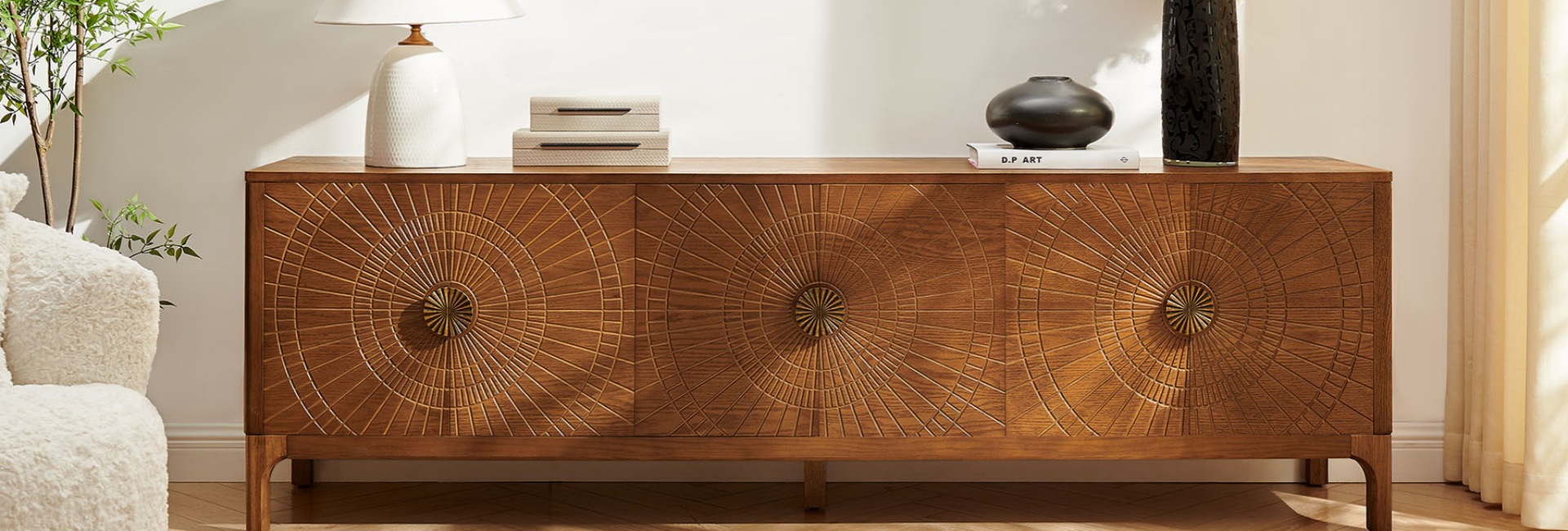 media console with doors