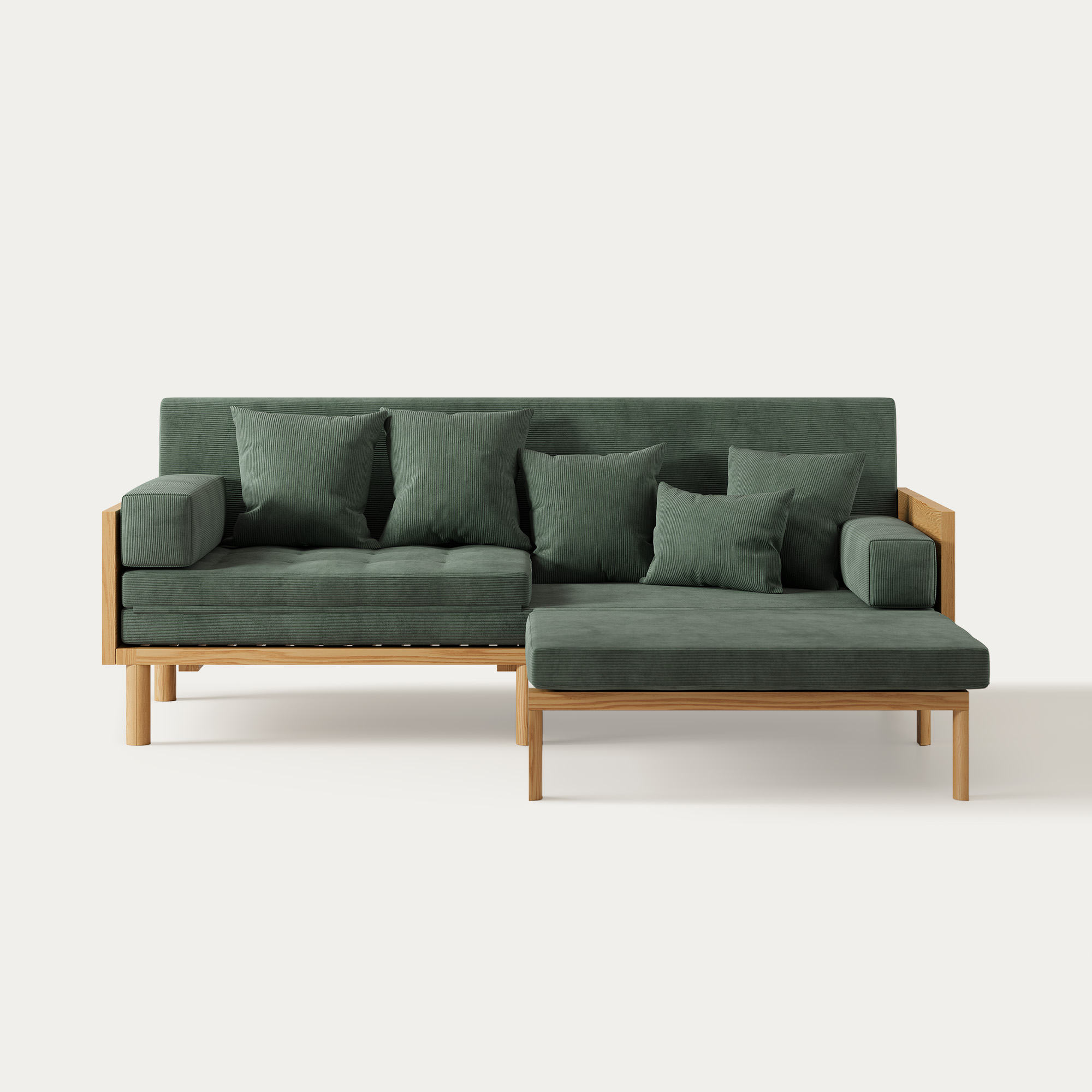 Lumi 81 Inch Corduroy Pull-out Green Sofa Bed with Ash Solid Wood