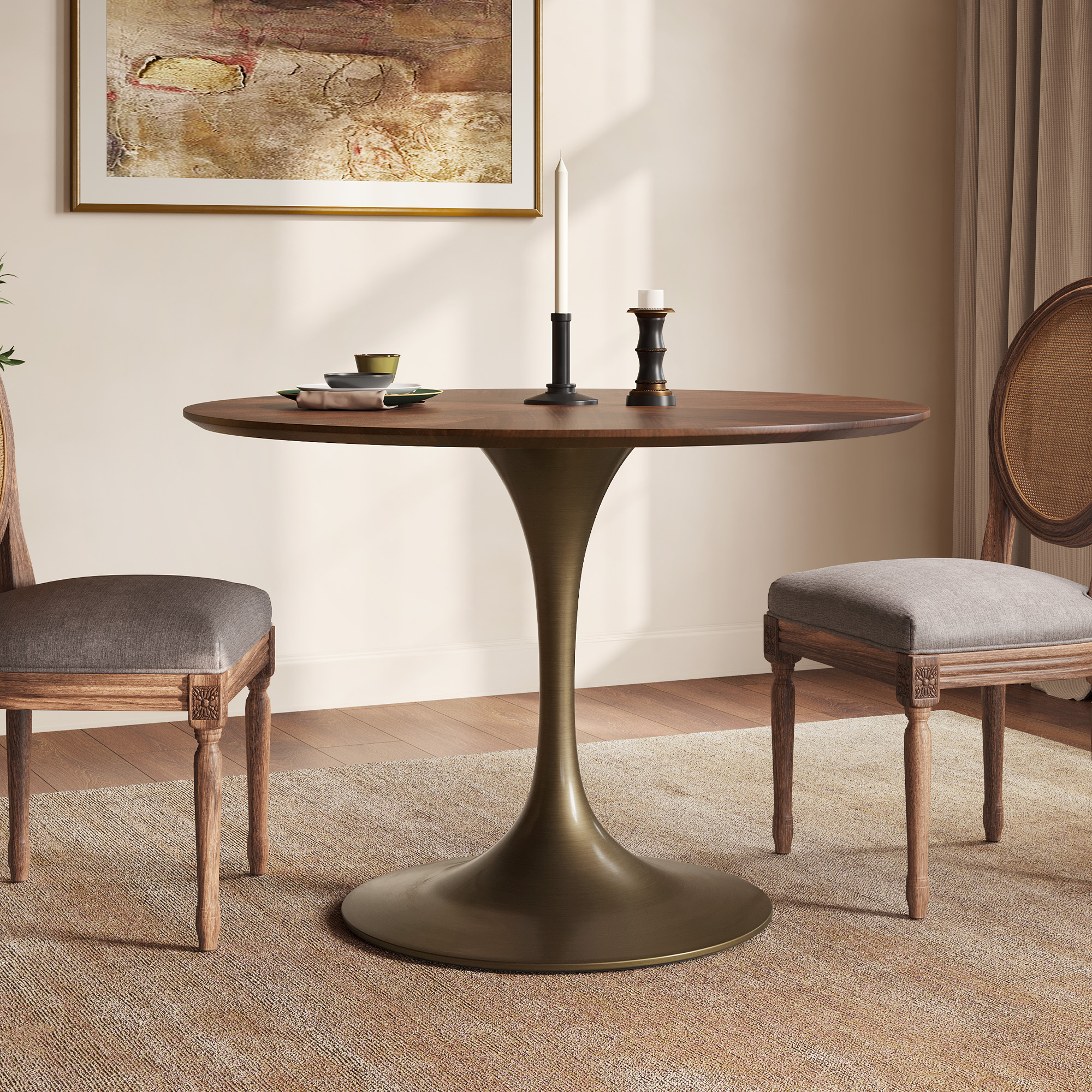 ROUNDISH DINING TABLE 2000 ウォルナット Amazon.com - SIMTONAL Round Wood Dining Table Modern Kitchen