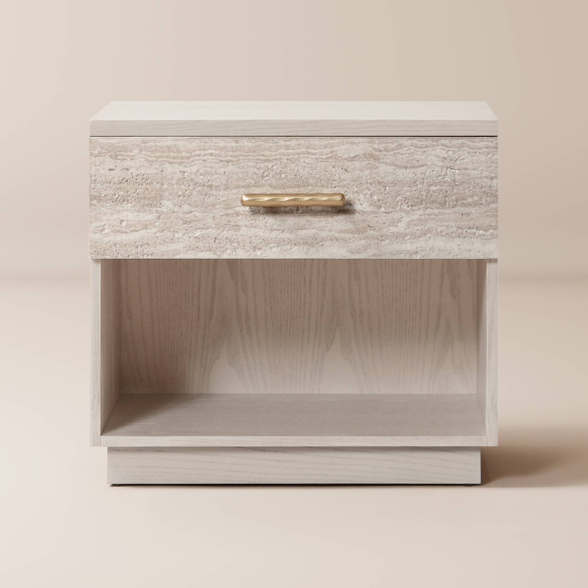 Hernest | 25 inch Travertine Textured Finish Oak Nightstand