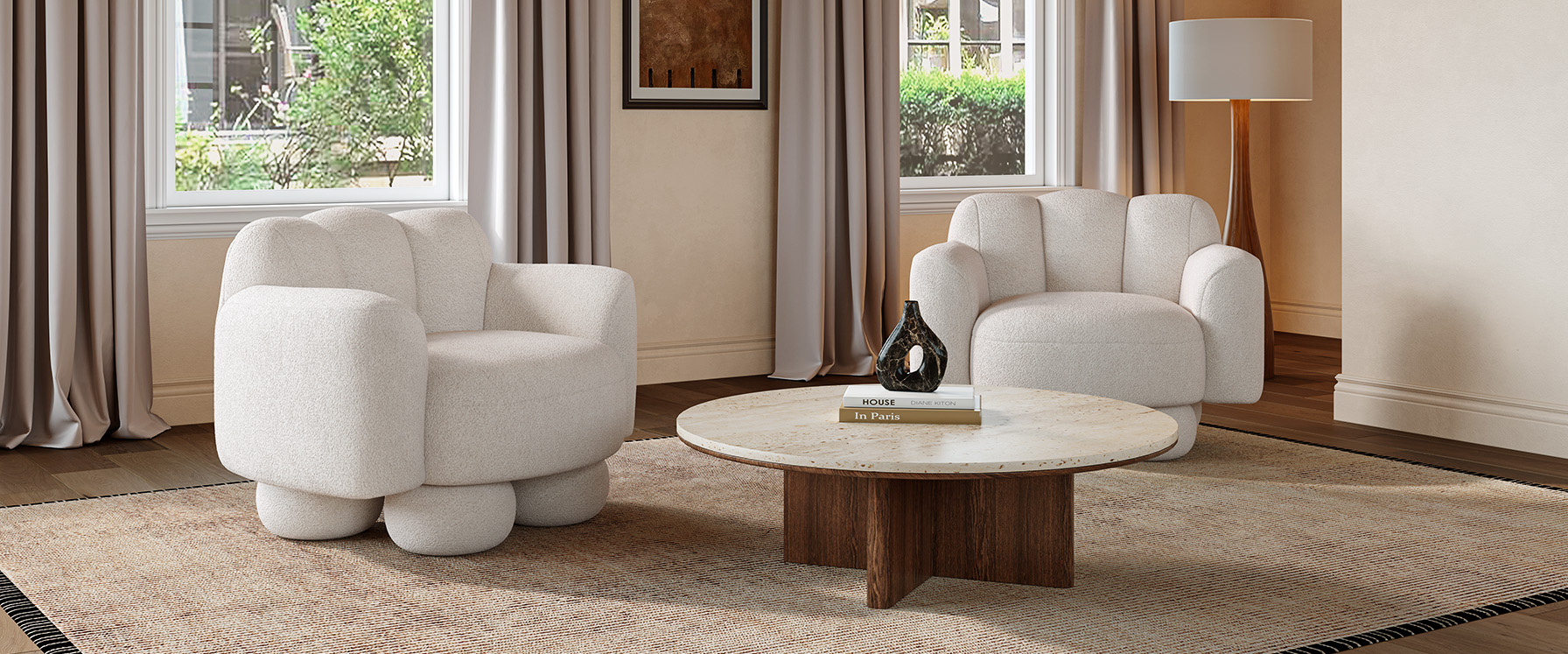 white boucle accent chair