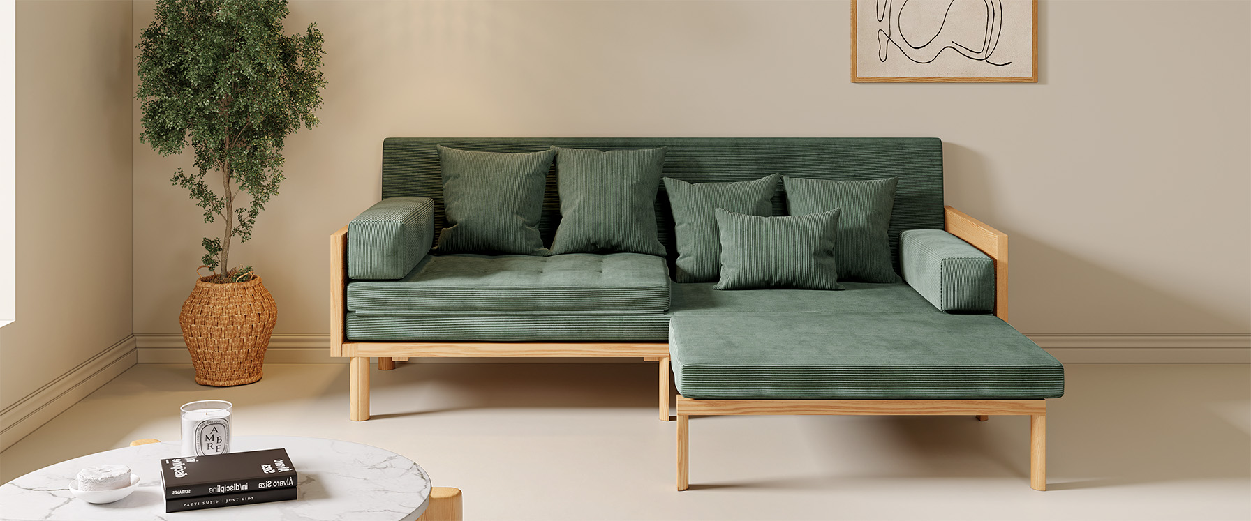 Green corduroy sofa bed