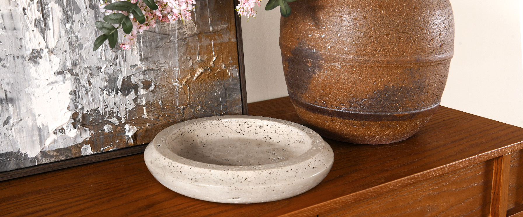 round travertine decorative bowl