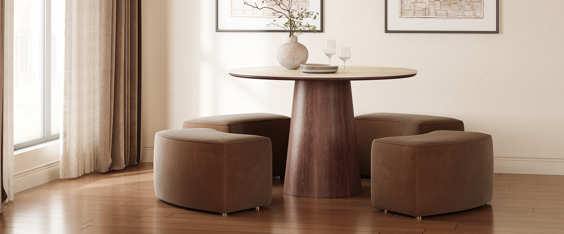 47 Inch Round Sintered Stone Dining Table for Dining Room