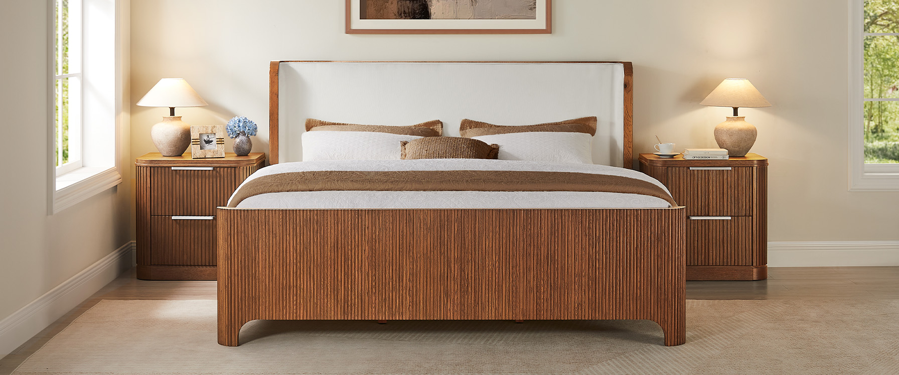 Fluted Solid Oak Bed