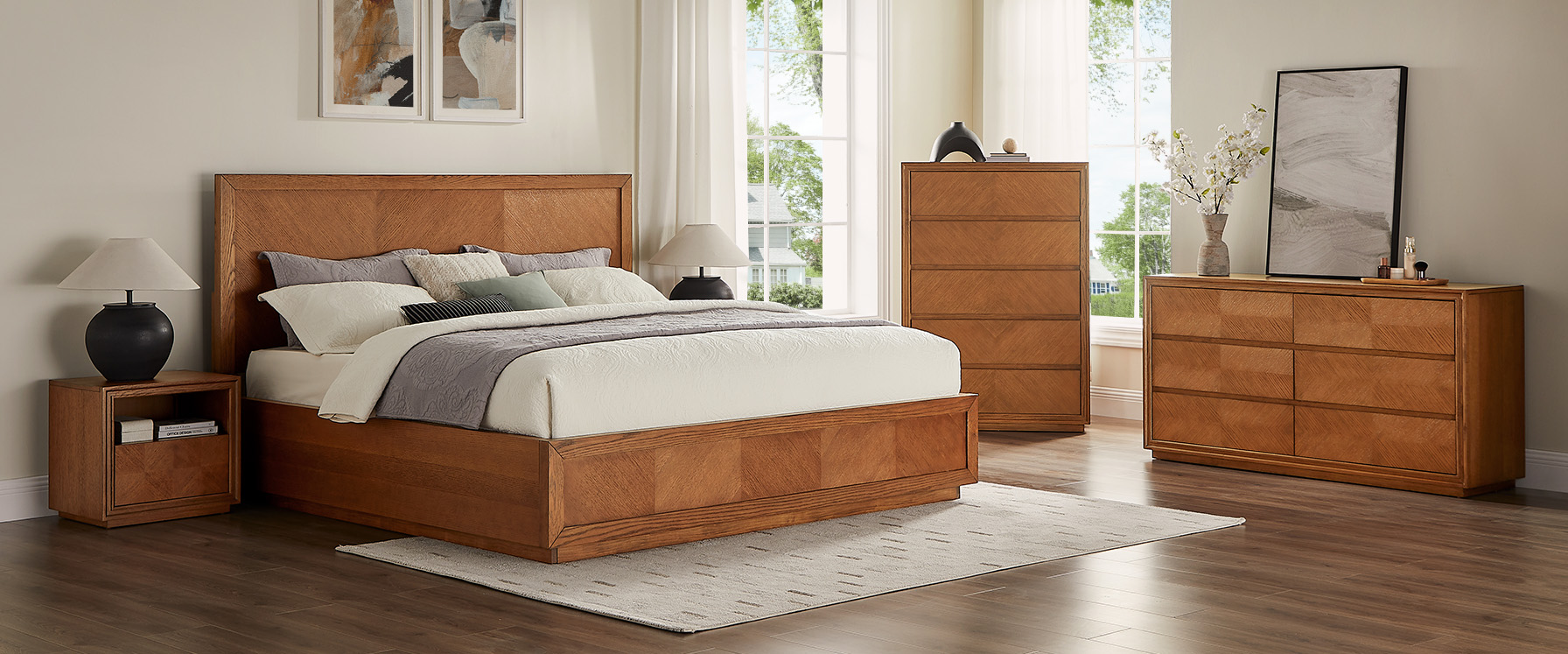 3-Piece Chevron Brown Wooden Bedroom Set