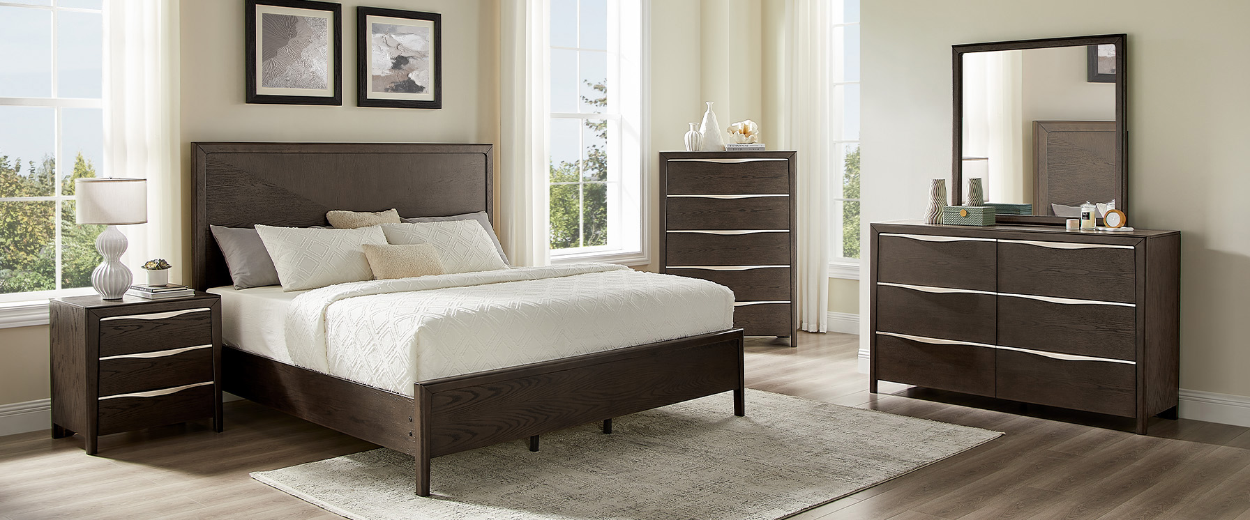 3-Piece Dark Brown Wooden Bedroom Set