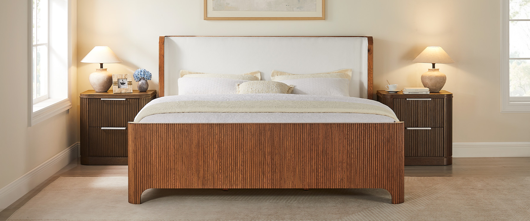 Fluted Solid Oak Bed