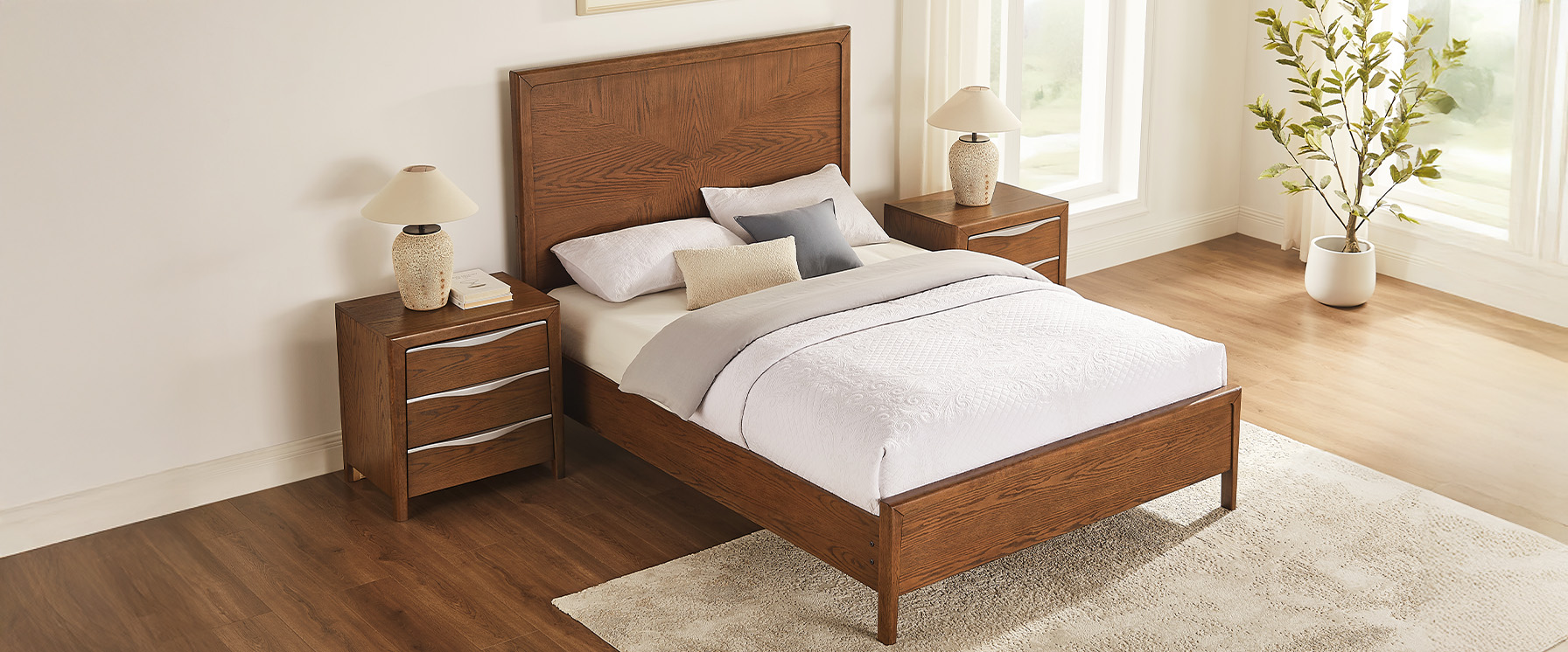 3-Piece Brown Wooden Bedroom Set