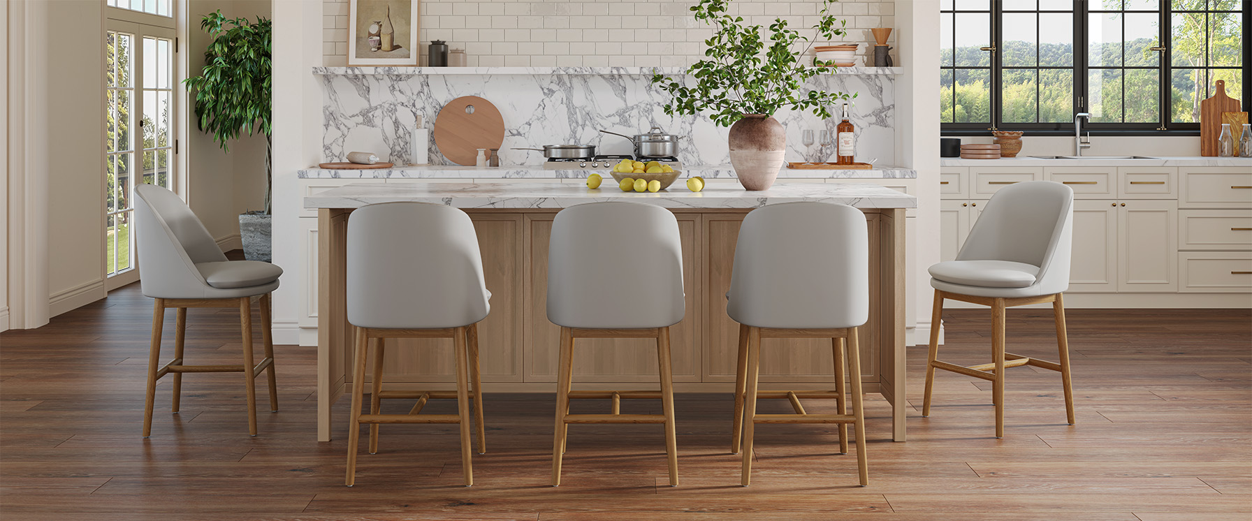 Brown Ash Wood Counter Stool for Kitchen