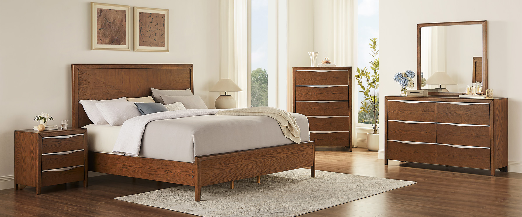 3-Piece Brown Wooden Bedroom Set