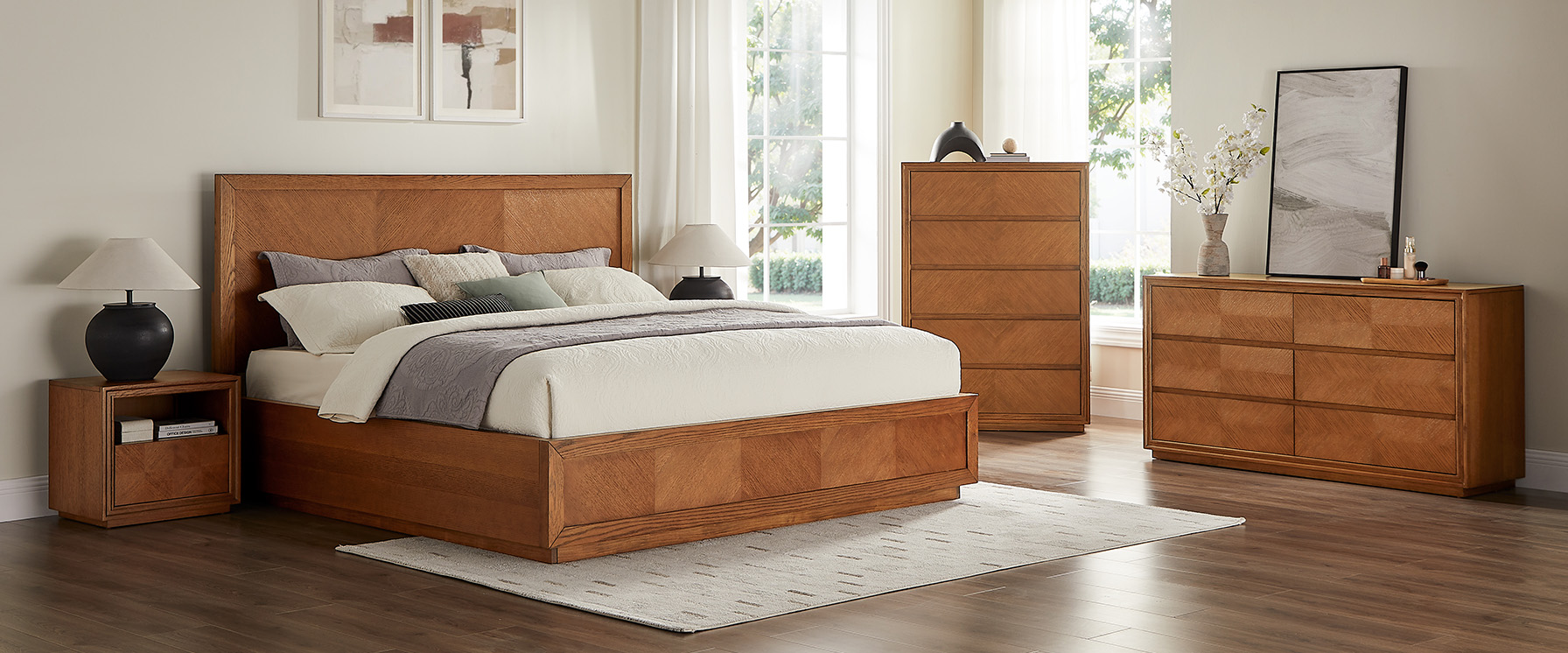 3-Piece Chevron Brown Wooden Bedroom Set