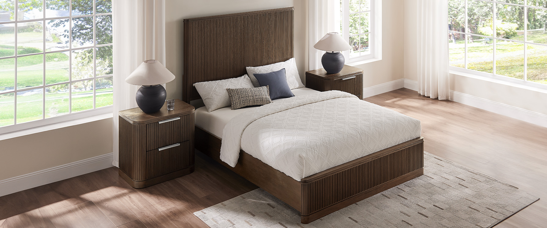 3-Piece Dark Brown Wooden Fluted Bedroom Set