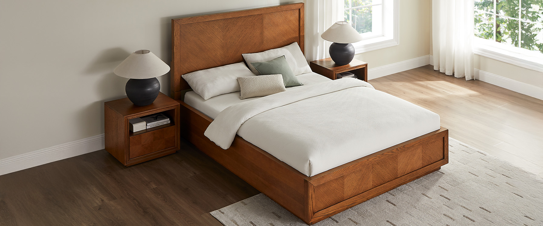3-Piece Chevron Brown Wooden Bedroom Set