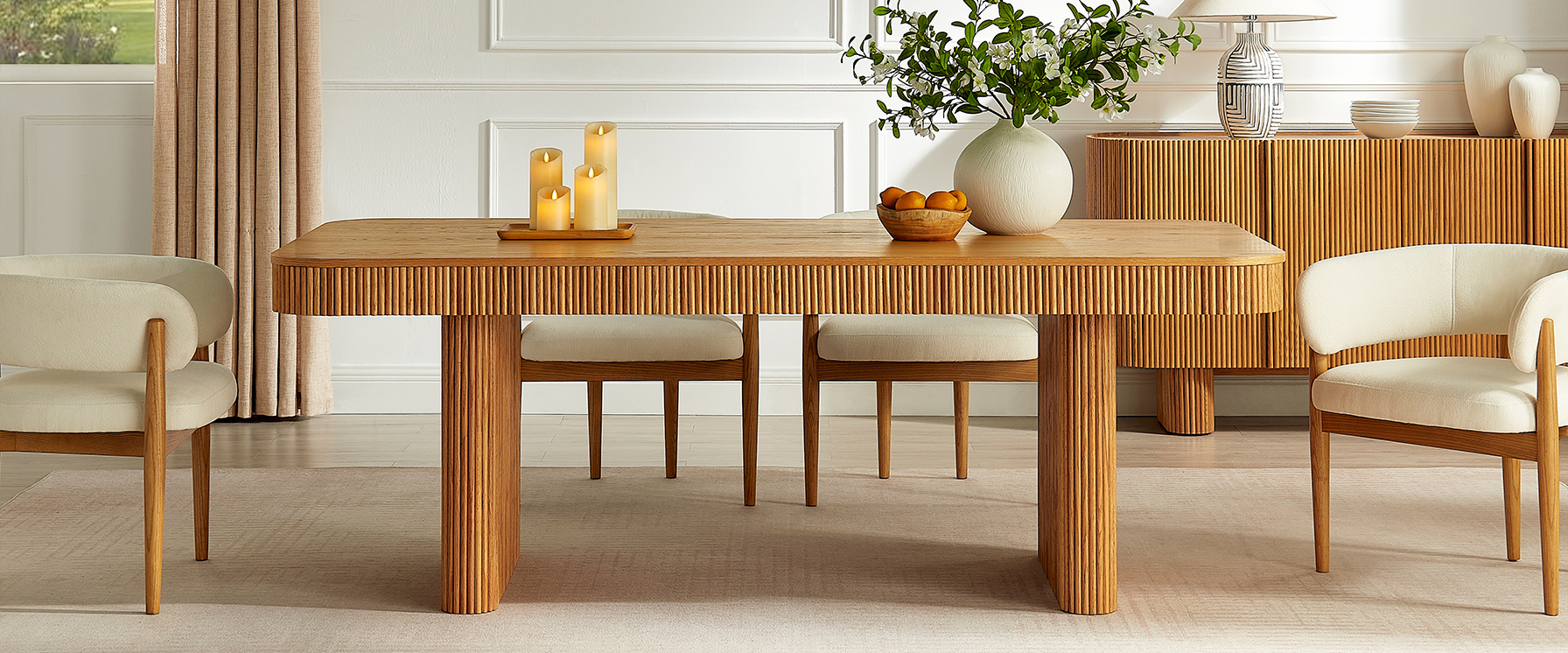 84 Inch Solid Oak Wood Dining Table for Dining Room