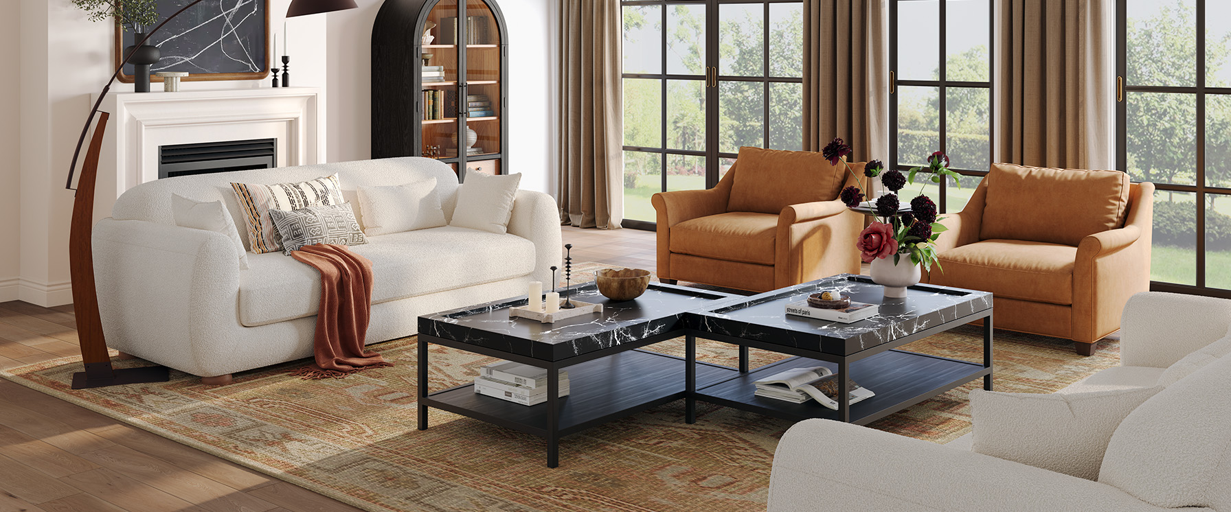91 Inch Bouclé loveseat