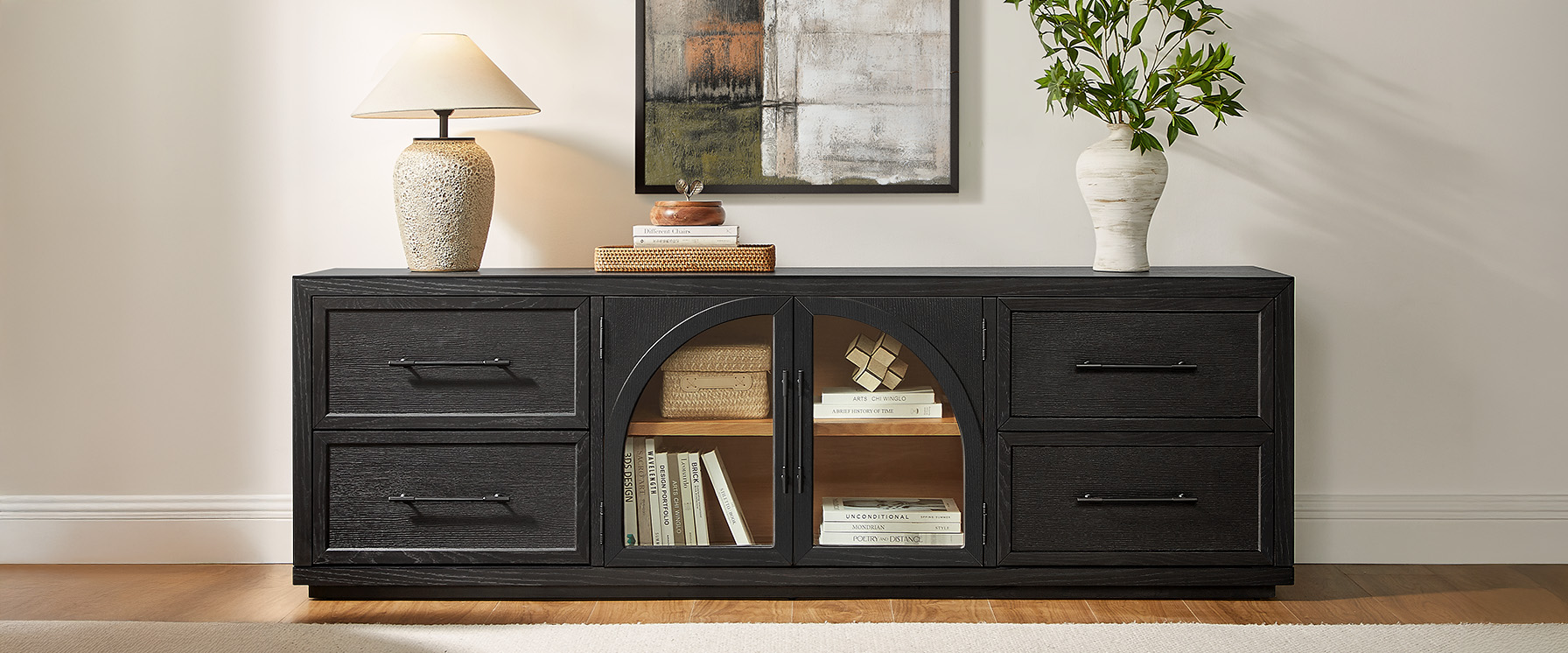 Black Oak Arch TV Stand