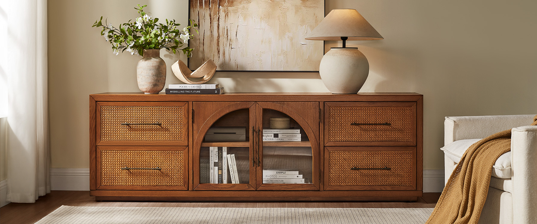 Reddish Brown Oak Arch TV Stand