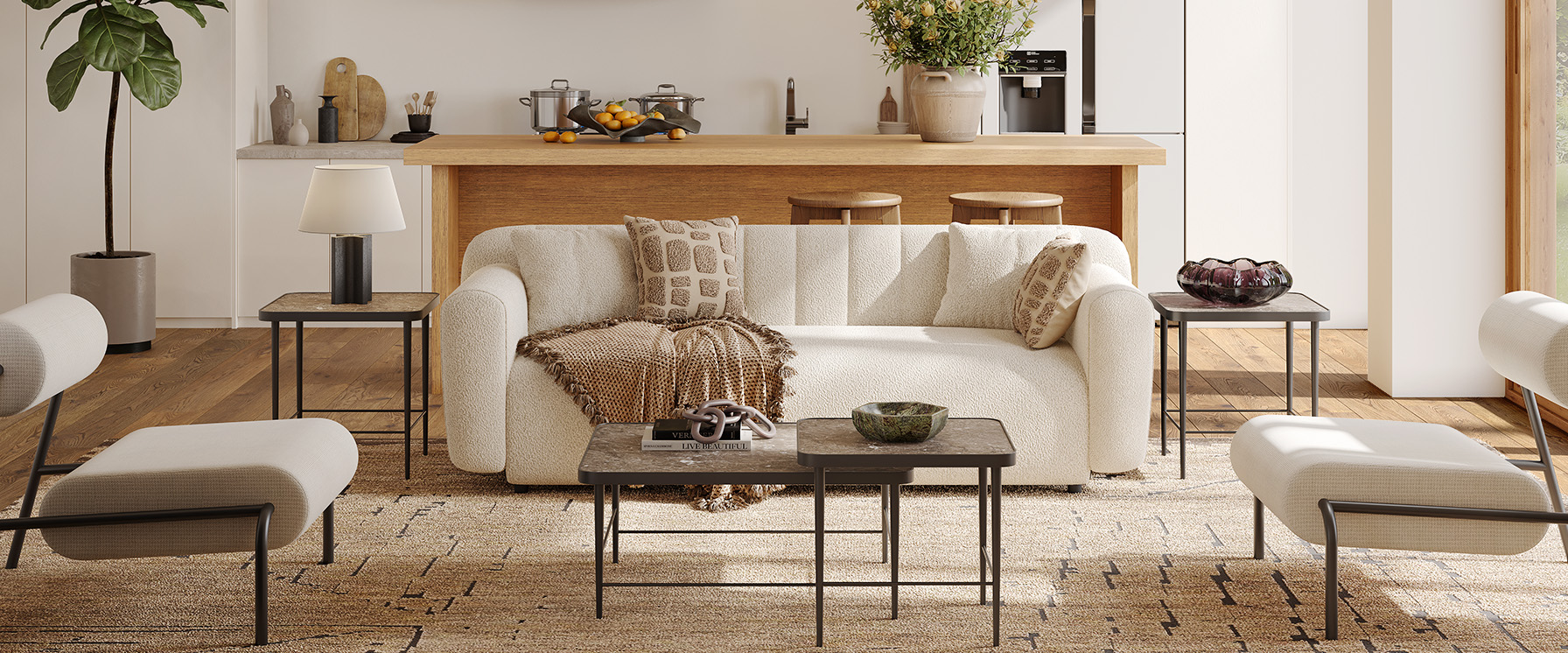 Bouclé fabric loveseat sofa