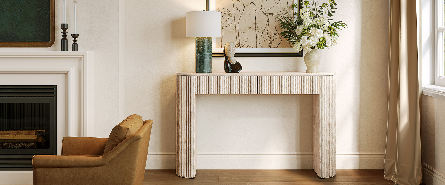whitewash console table with drawers