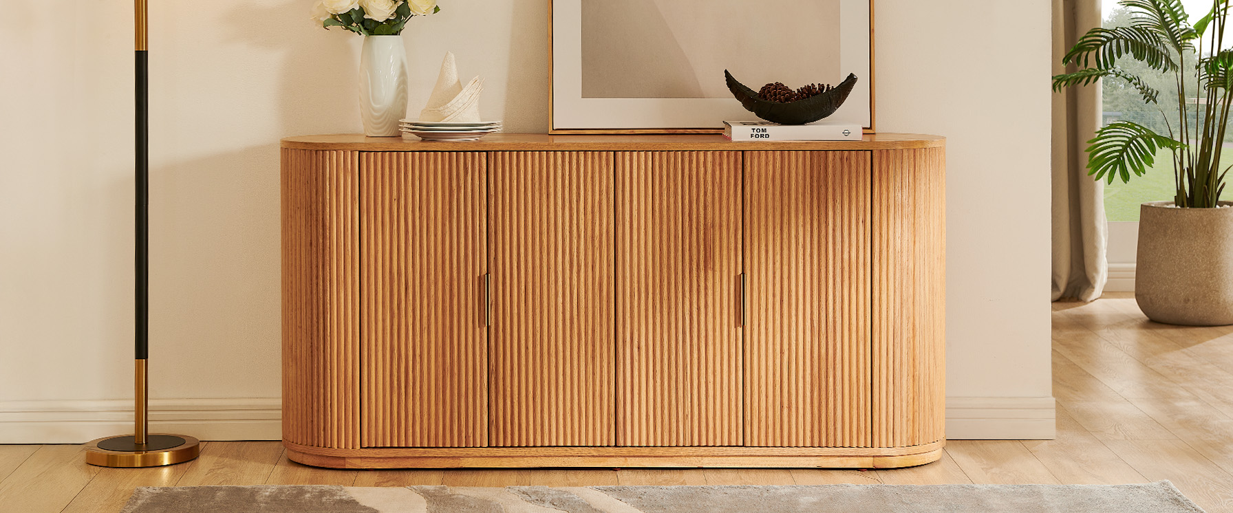 natural fluted wood sideboard