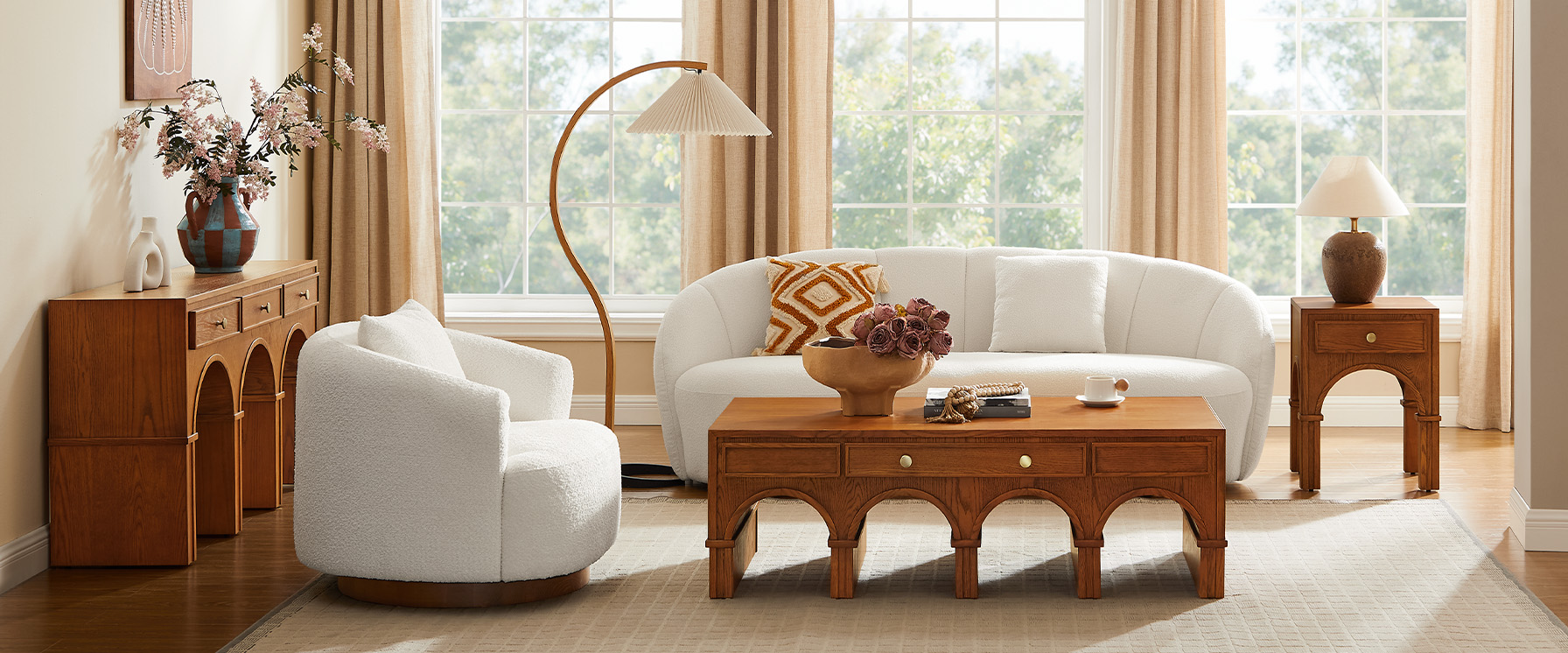 bouclé swivel accent chair