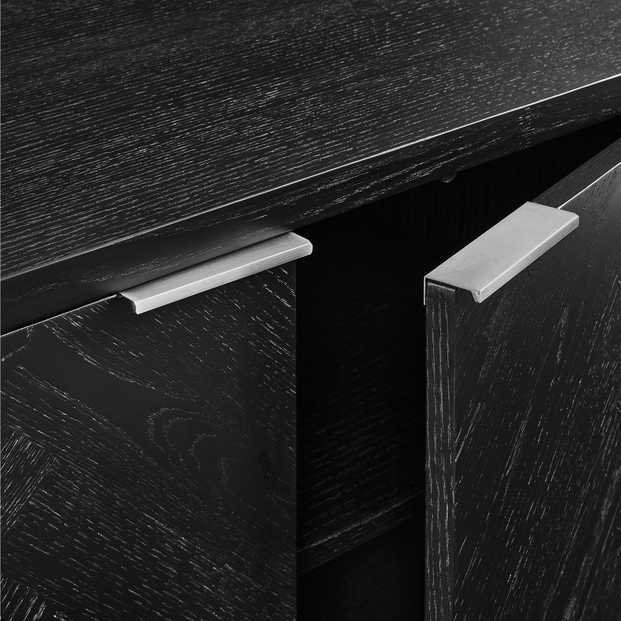 Fiske 84 inch Black Chevron Solid Oak TV Stand | HERNEST