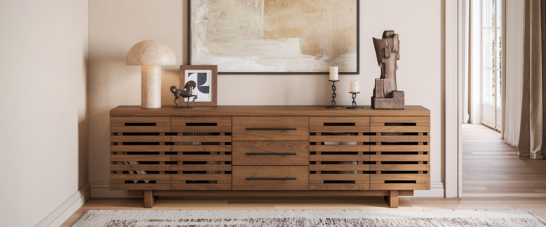 Walnut Slatted TV Stand