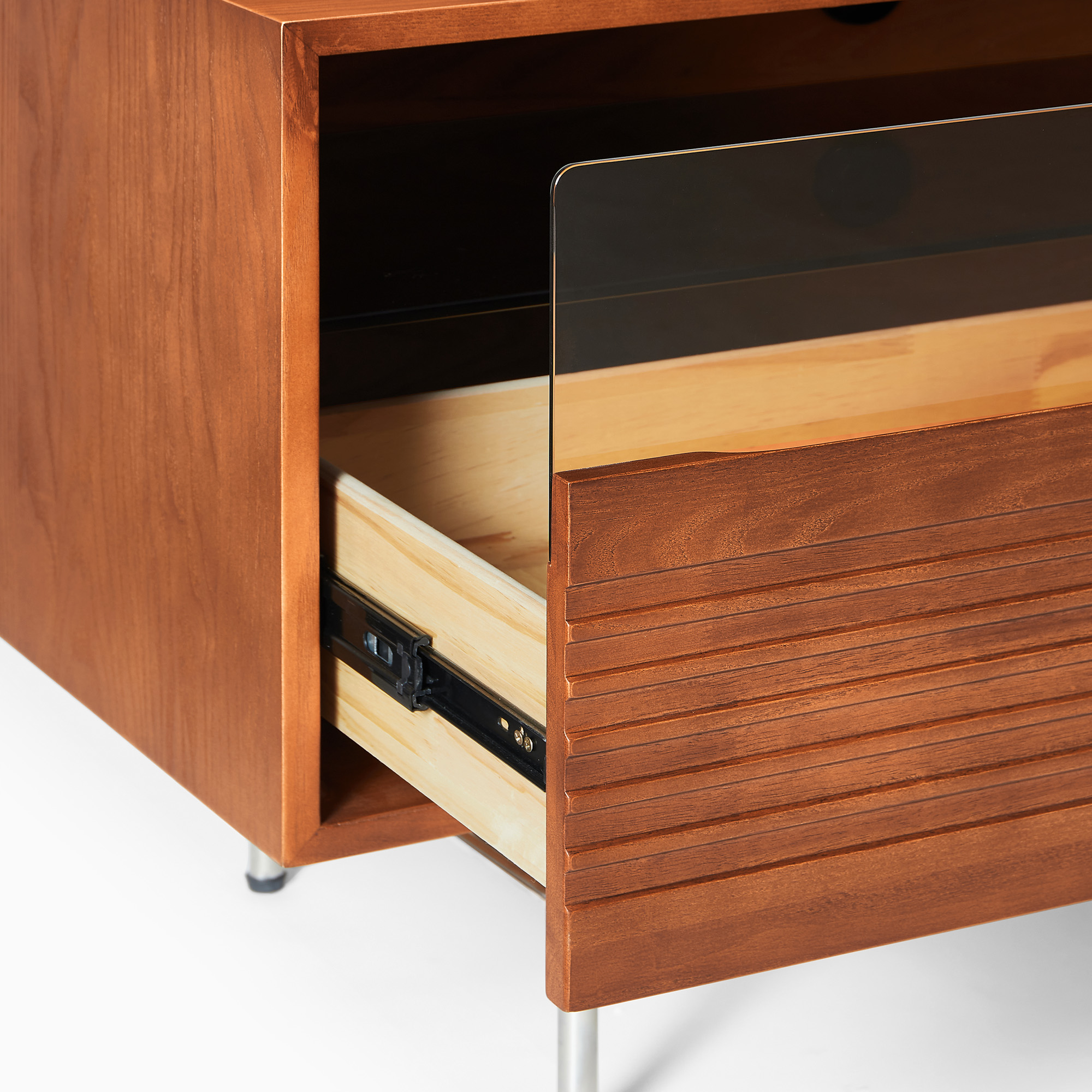 Frode 84 inch MCM Solid Wood TV Stand with Drawer & Metal Legs