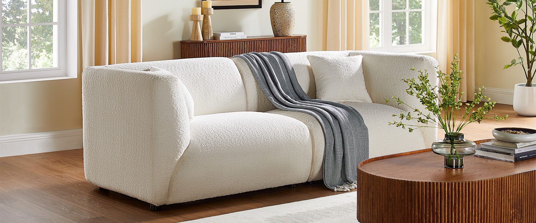 Bouclé loveseat couch