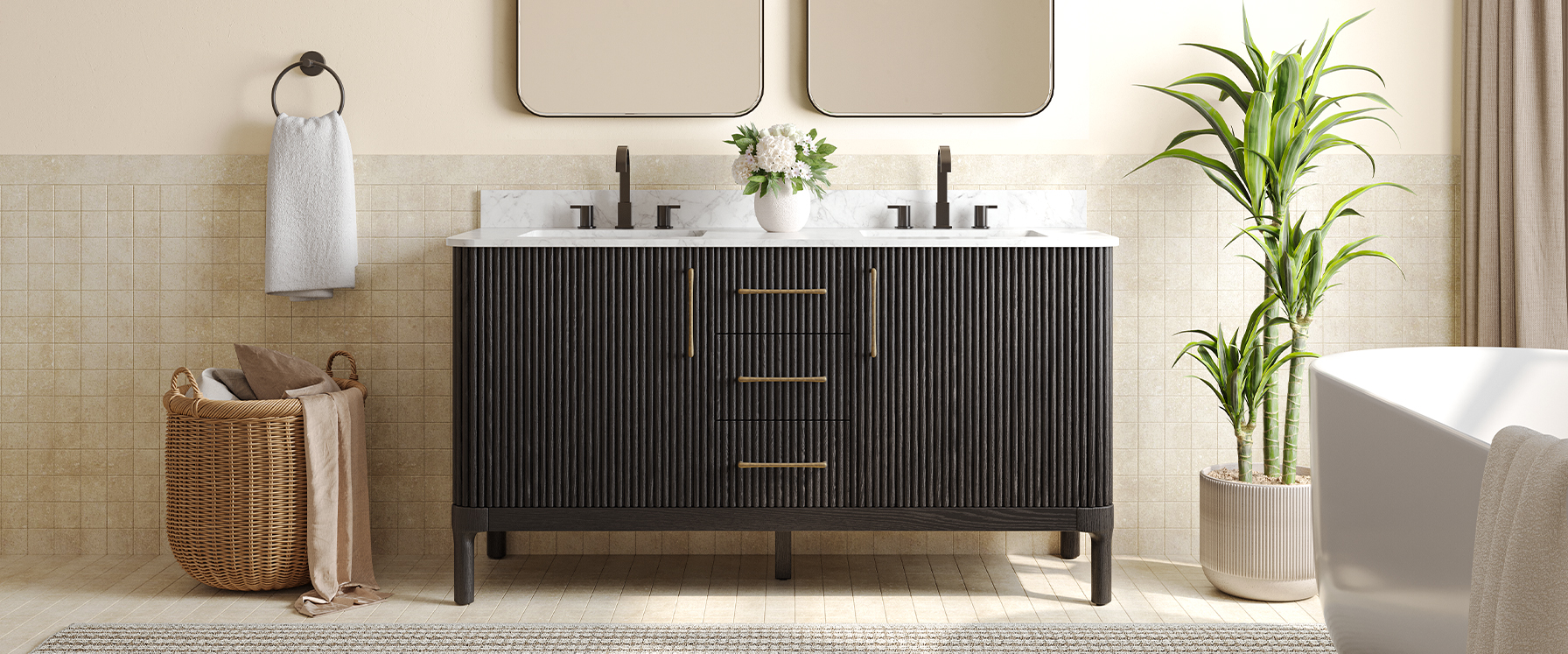 balck double vanity bathroom