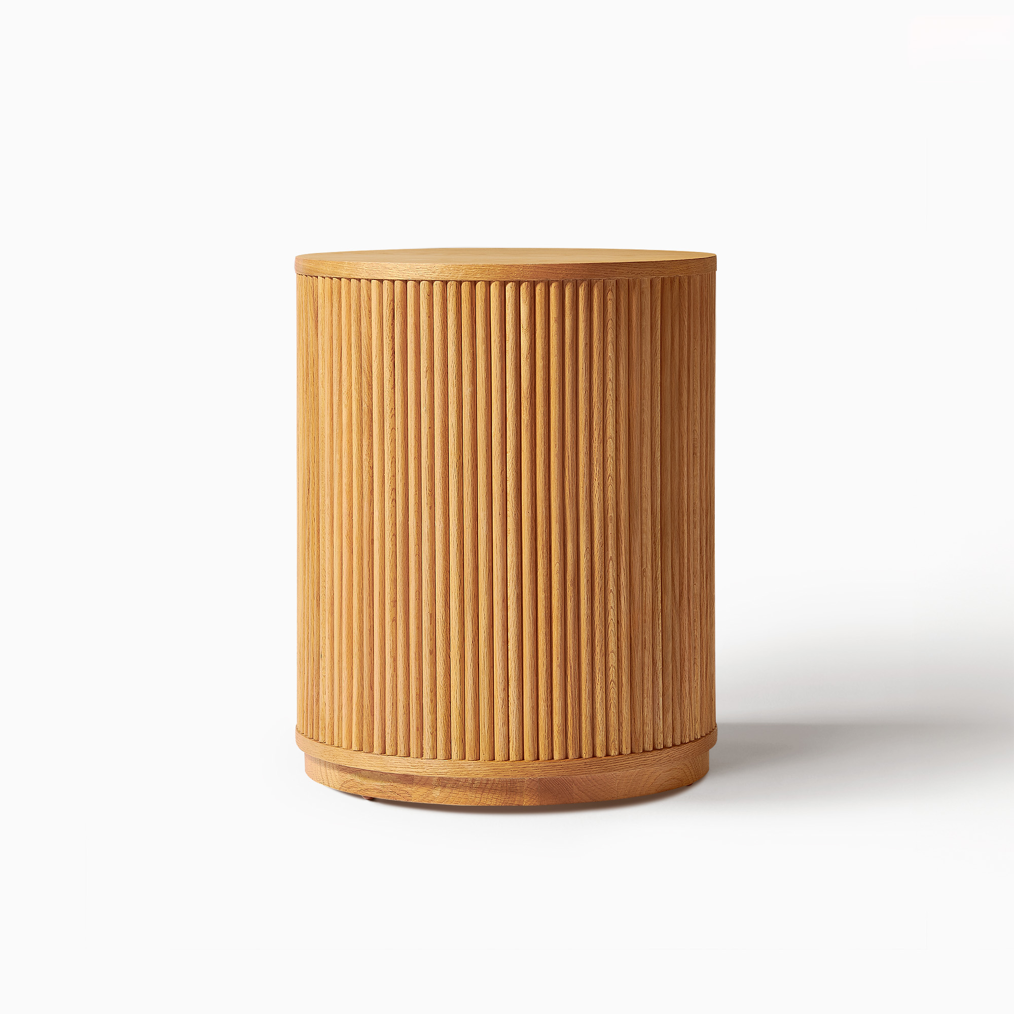 Rolf 18 inch Fluted Natural Solid Oak Round Side Table | HERNEST