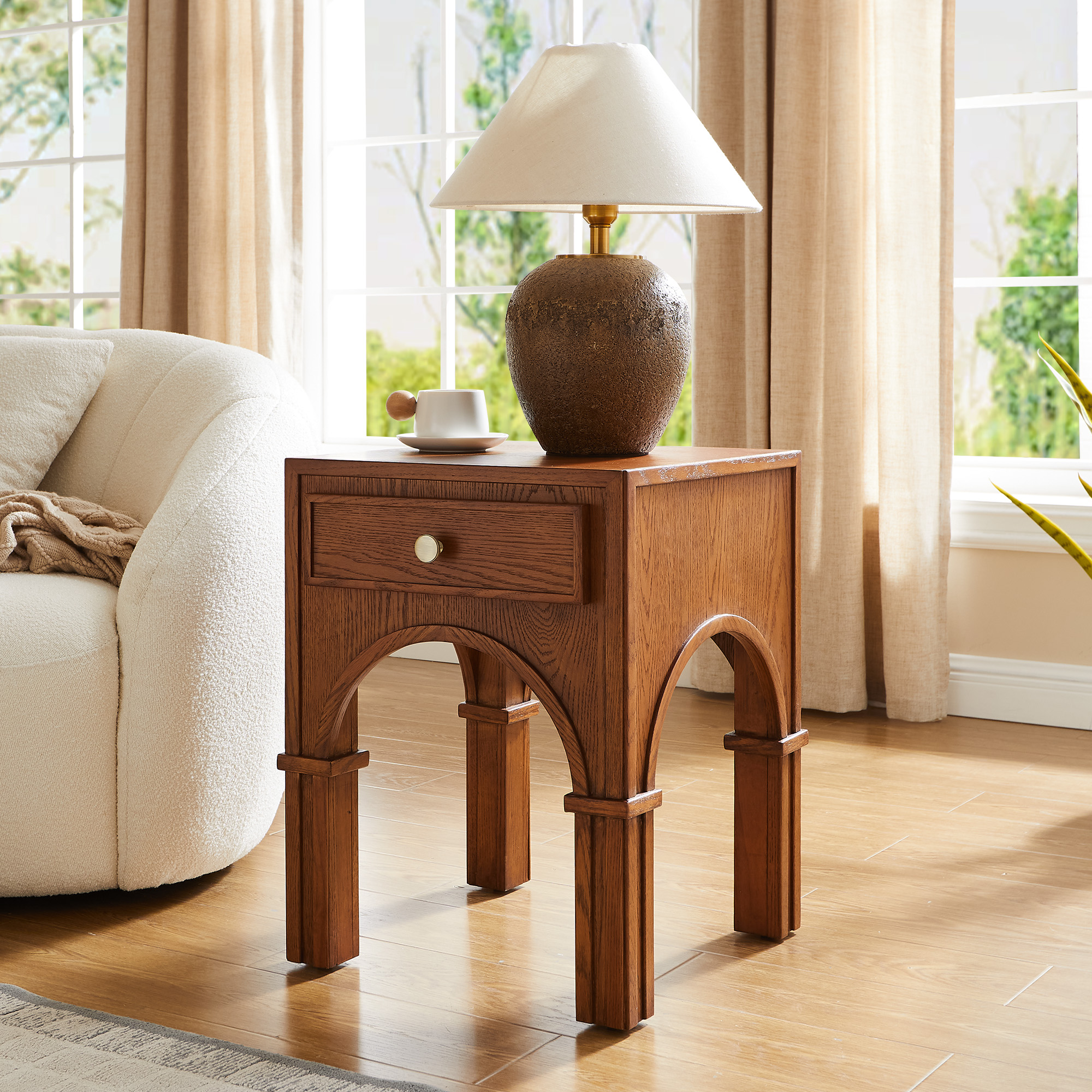 Solvind 18 inch Warm Brown Solid Oak Side Table