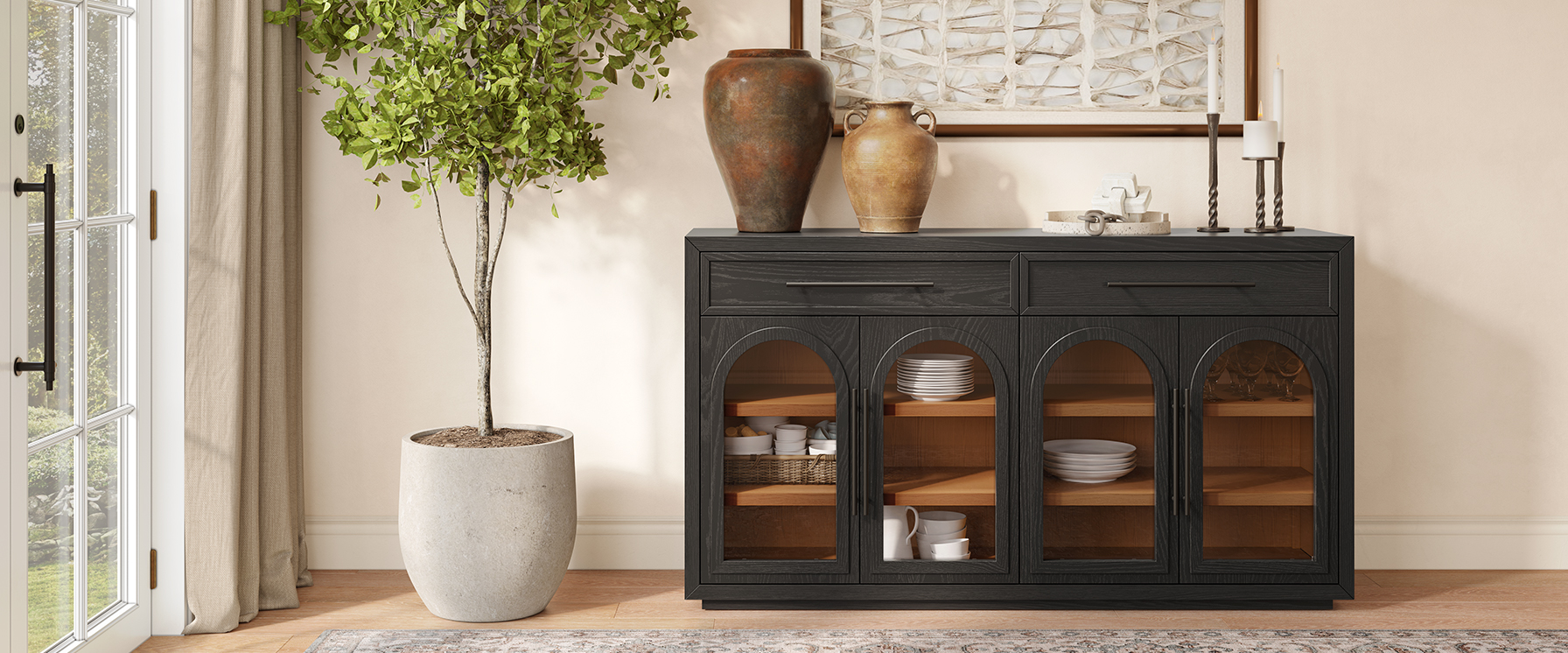 Black Oak Arched Sideboard