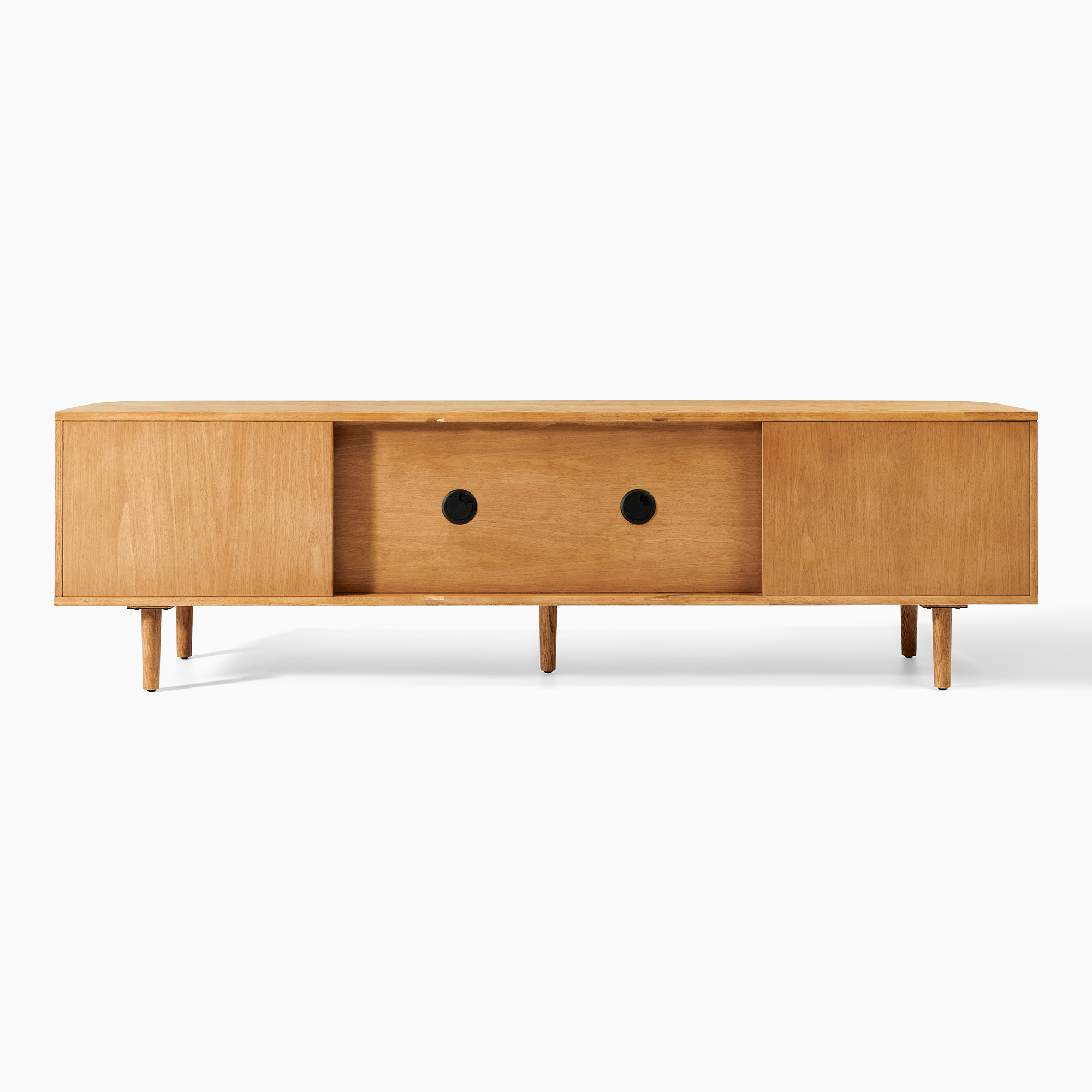 超レア Adriano&Paolo Giorgetti社 1984 ポストモダン Tristan 84 inch Natural Solid Oak Tambour Door TV Stand with 4