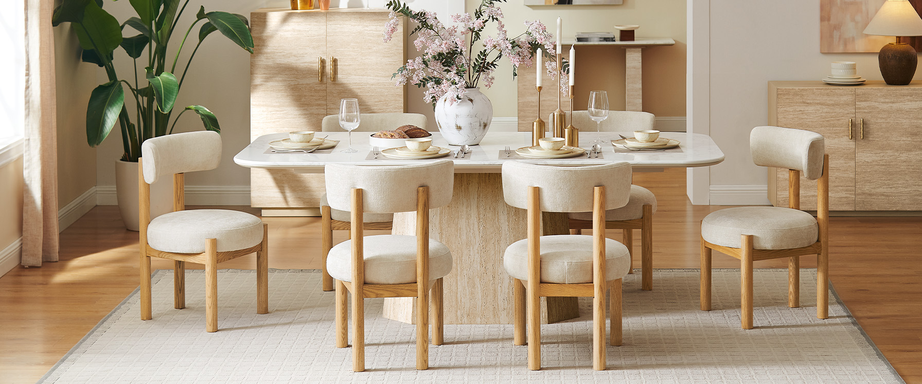 Modern Renata 84" Travertine-Textured Dining Table with Engineered Stone Tabletop for Dining Room