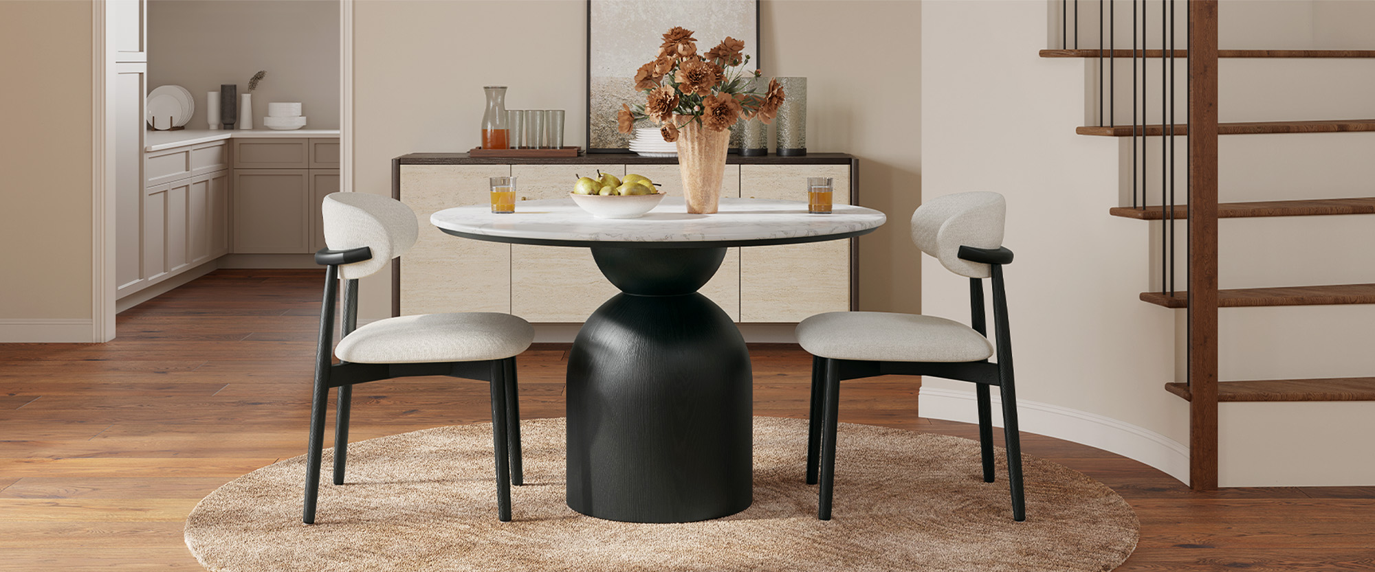Modern 47" Round Marble Dining Table with Black Resin Base for 2-4 People