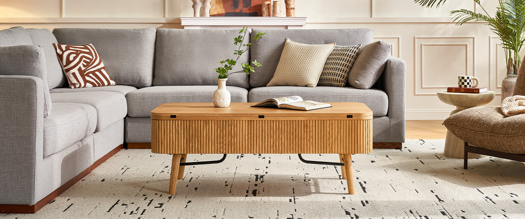 natural coffee table with lift top