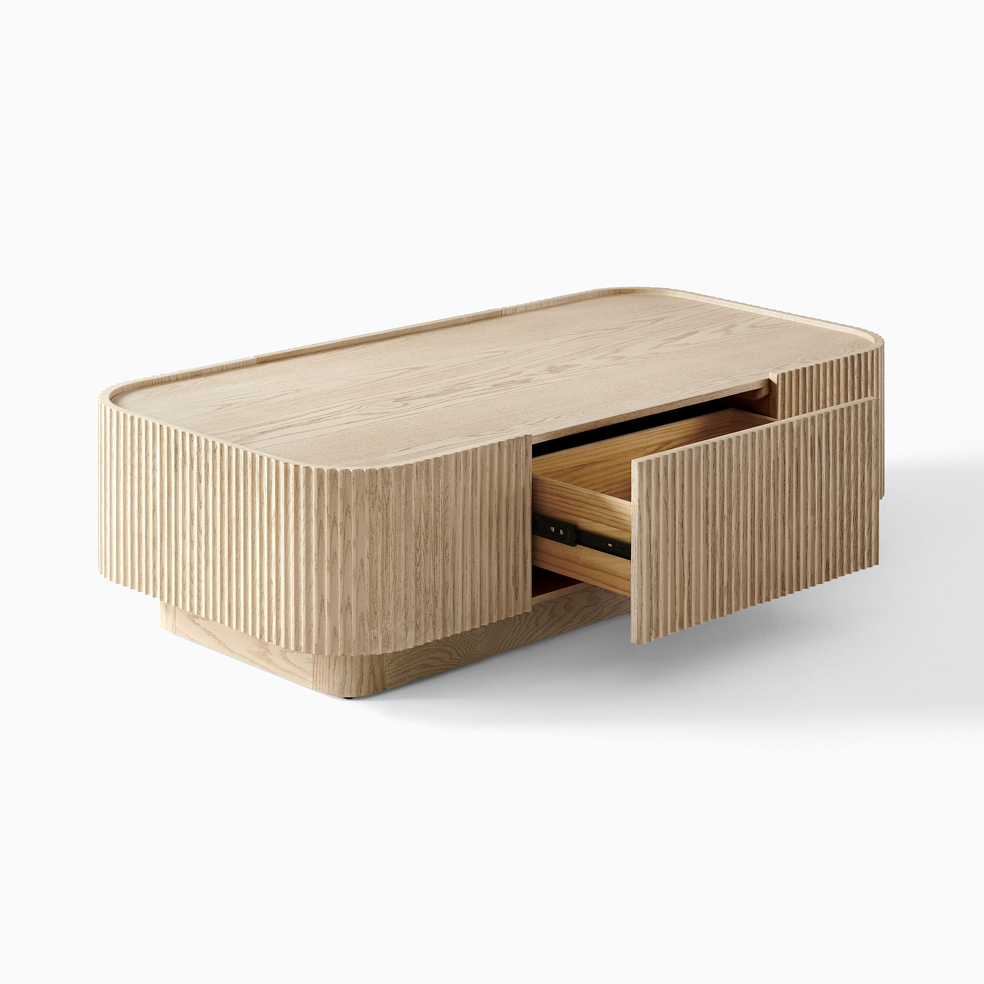 Skimra 55 inch Whitewashed Fluted Oak Coffee Table with 2 Drawers