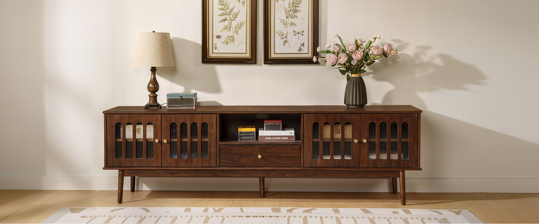 Walnut Glass Door TV Stand