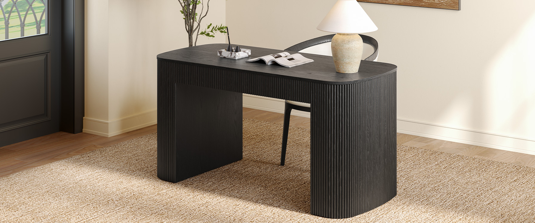 oval black writing desk