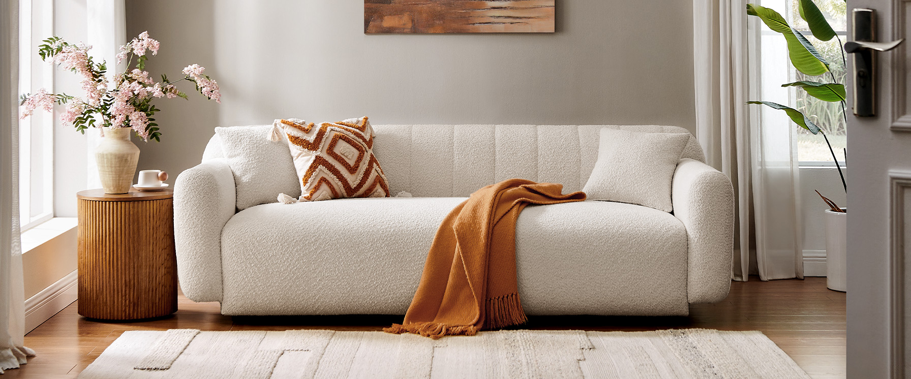 Bouclé fabric loveseat 