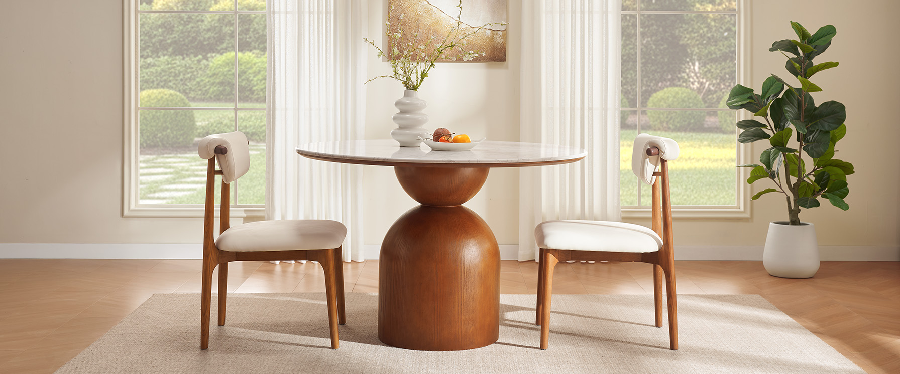 47 Inch Round Engineered Stone Dining Table for 4 Seats