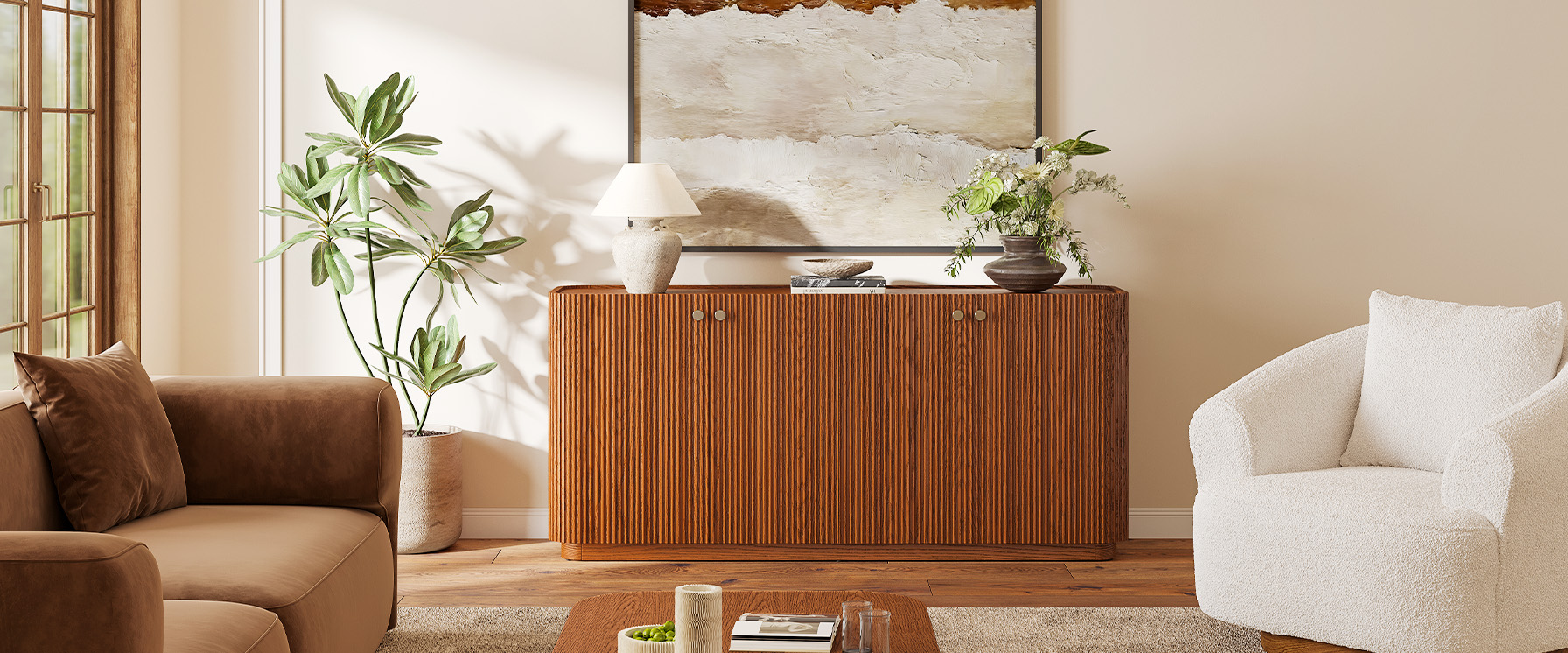 72 inch Oak Fluted Sideboard