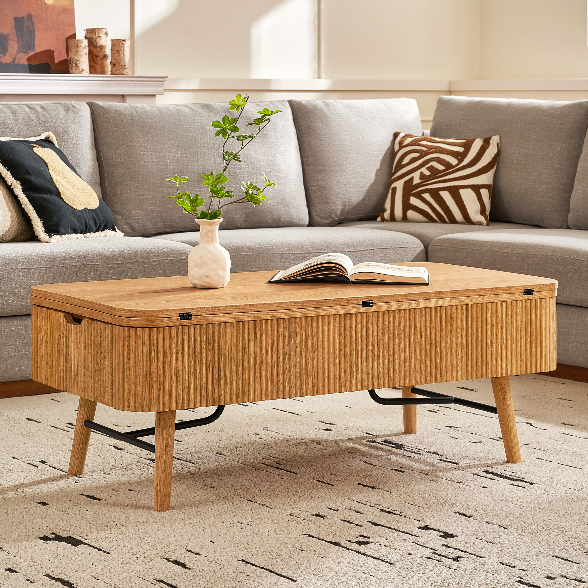 Magnus 47 inch Lift Top Wood Coffee Table with Natural Solid Wood